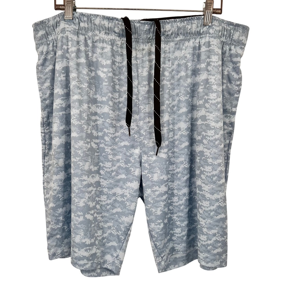Zelos Mens XXL Blue Digital Camo Athletic Shorts Gym Training Drawstring 1598
